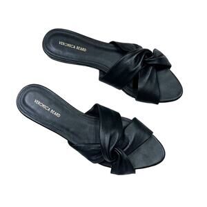Veronica Beard | Seraphina Knot Black Leather Designer Slide Sandals Size 8.5